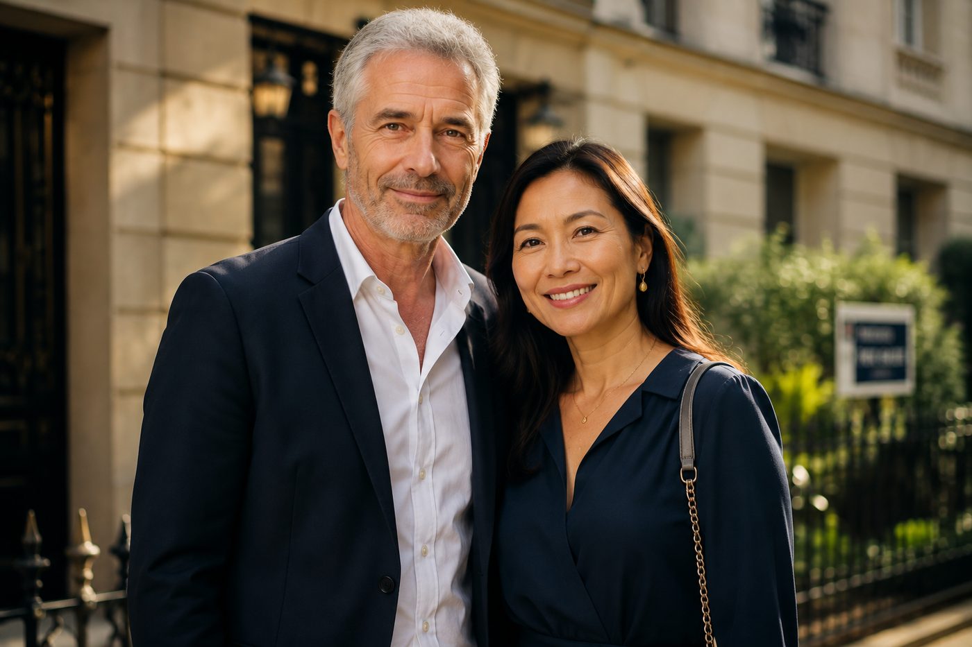Couple d'investisseurs devant un immeuble