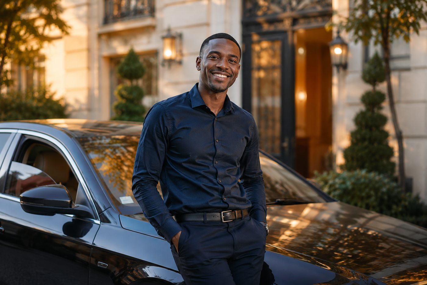 Chauffeur VTC devant son véhicule